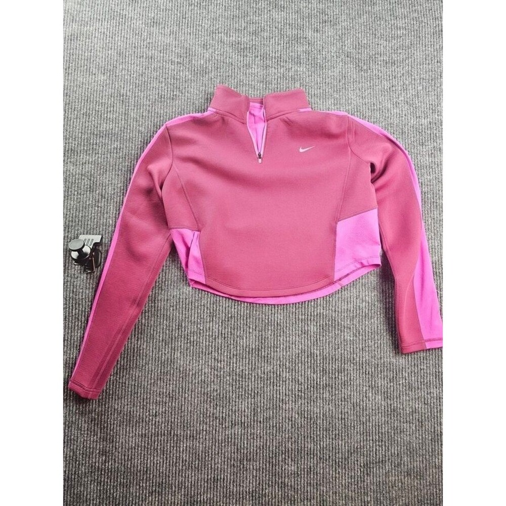 Nike Womens Medium Pink Half Zip Mock Neck Crop Long Sleeve Running Pullover